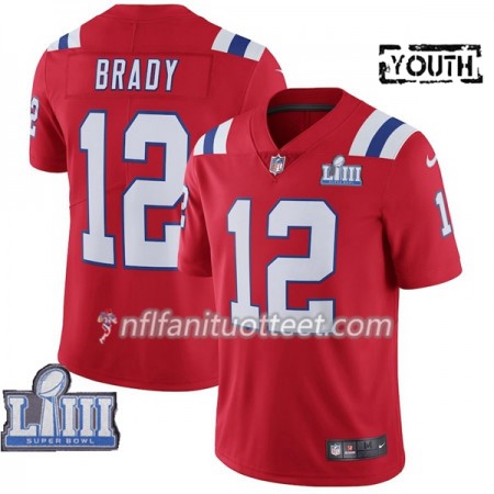 Lasten New England Patriots NFL Pelipaita Tom Brady 12 Nike Punainen 2019 Super Bowl LIII
